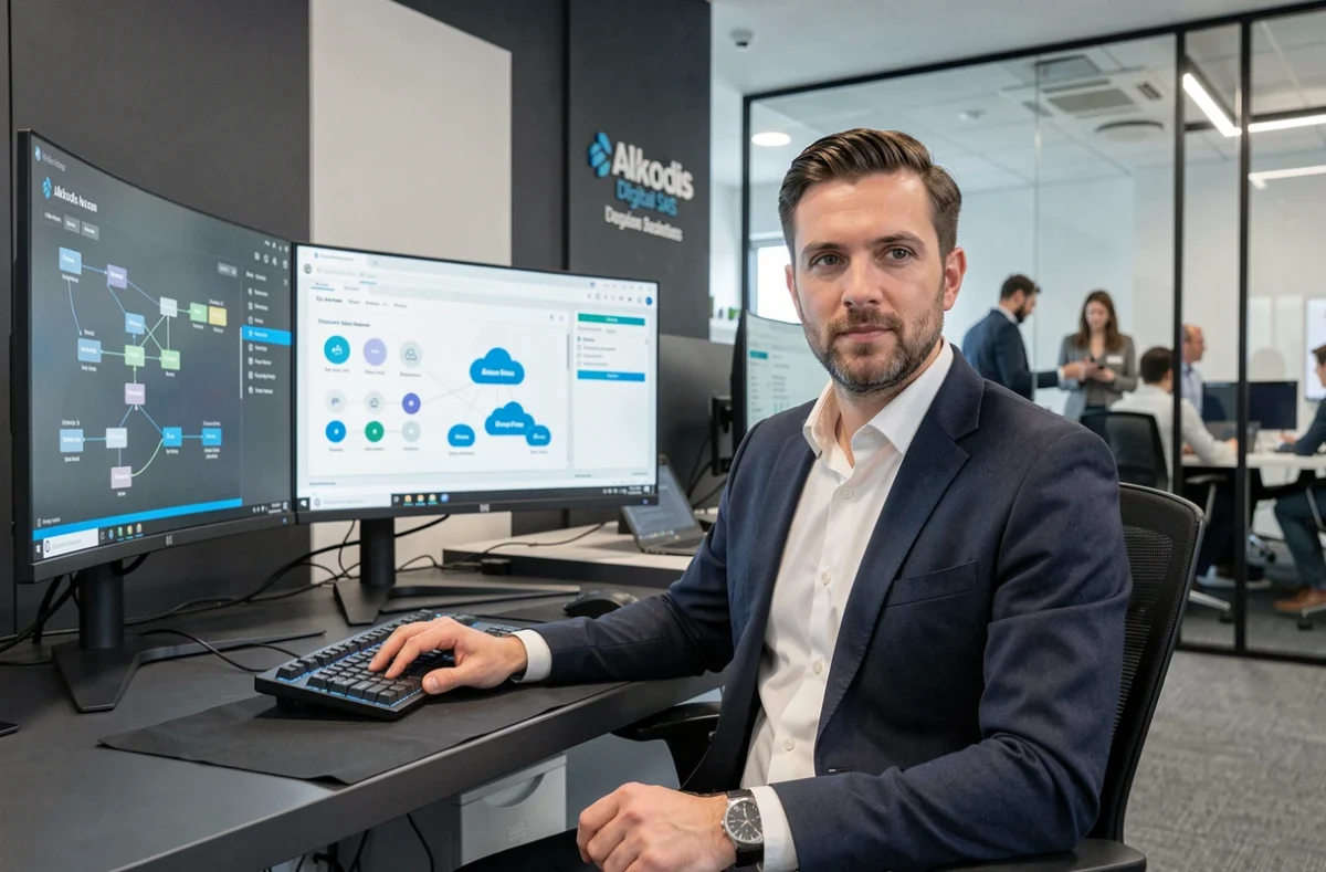 Expert digital d'Akkodis Digital SAS travaillant sur des pipelines de données et solutions cloud dans un hub technologique moderne