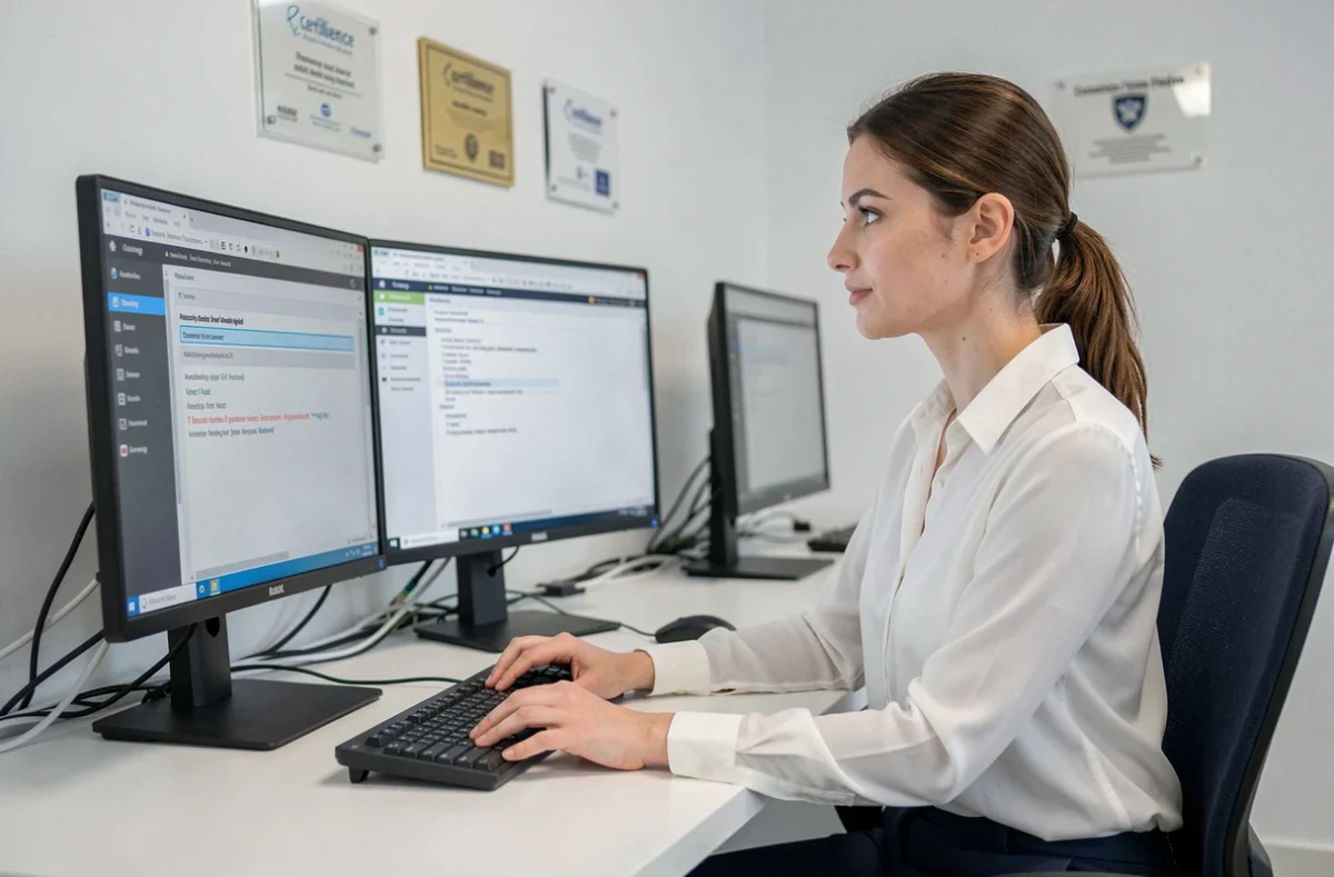 Consultante en sécurité informatique de Certilience réalisant un audit de vulnérabilités sur son poste de travail