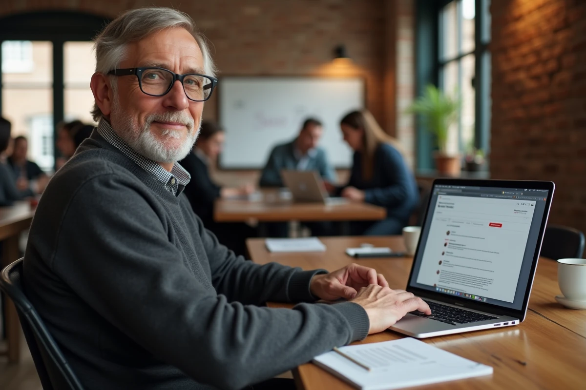 Enseignant gérant ses contacts dans le webmail académique Nantes sur un ordinateur portable en salle de travail