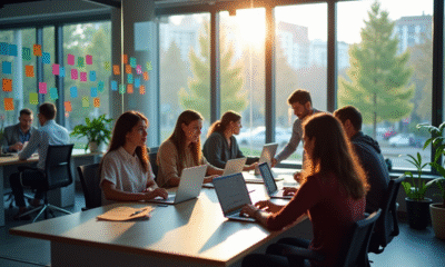 Espace de travail moderne avec équipe diverse collaborant