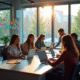 Espace de travail moderne avec équipe diverse collaborant