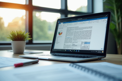 Espace de travail moderne avec logiciel OCR sur un ordinateur portable