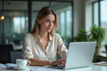 Femme concentrée travaillant sur un ordinateur avec MS Access