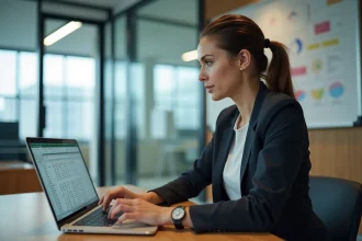Femme concentrée travaillant sur un tableur Excel au bureau