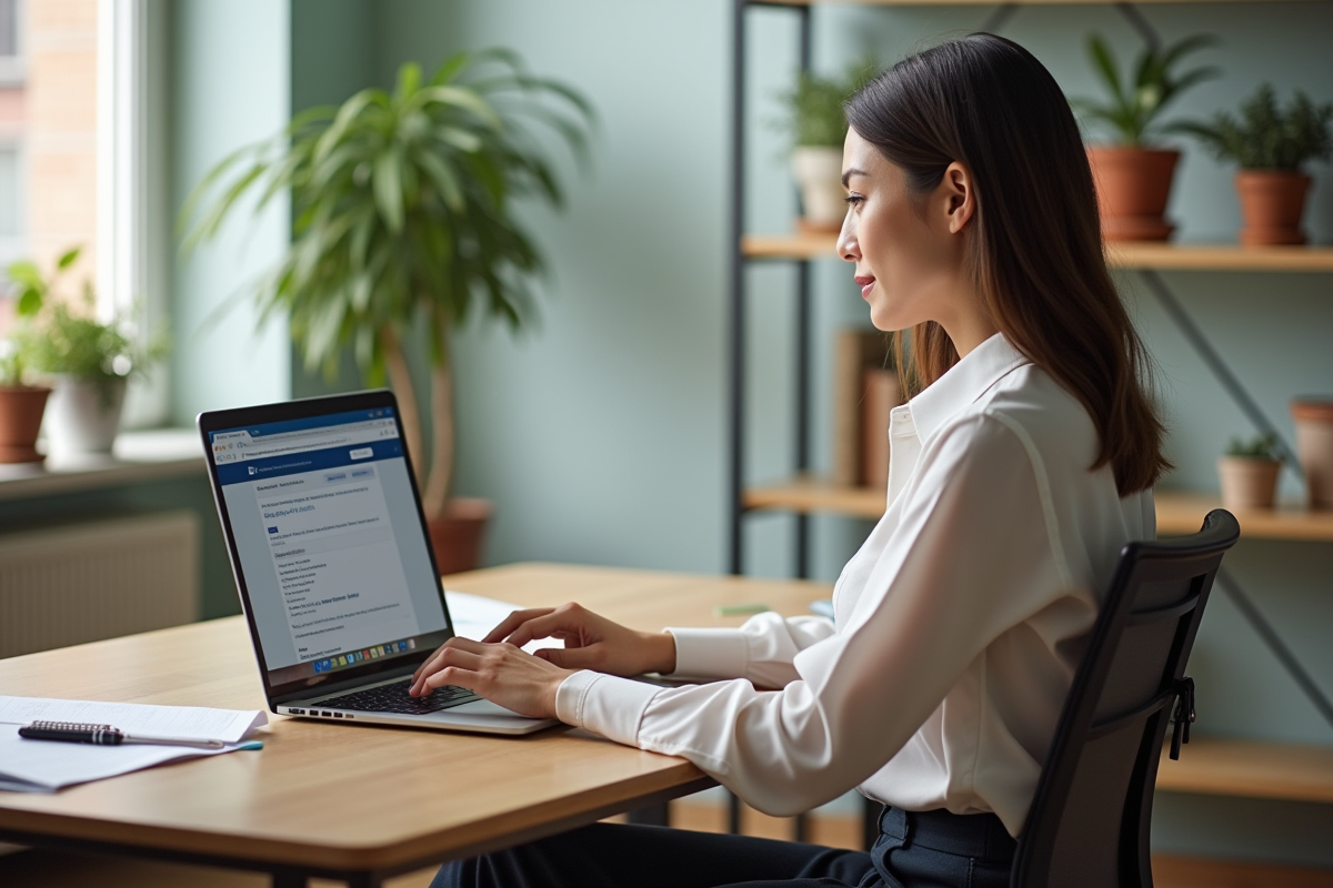 Femme au bureau cherchant un outil de conversion Word