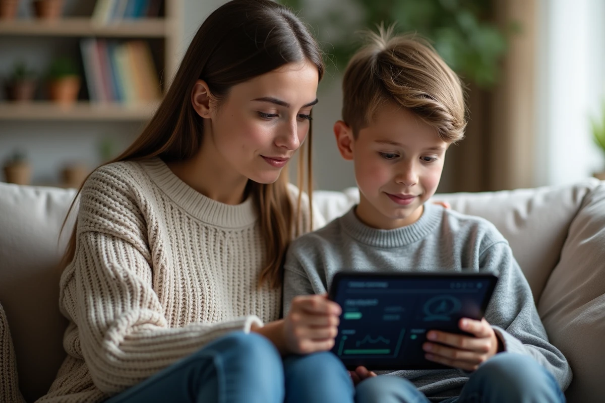 Femme expliquant la securite wifi a un adolescent