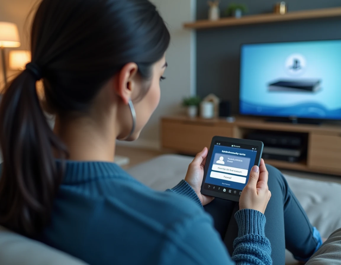 Femme cherchant le numéro de service client Sony PlayStation pour débloquer son compte