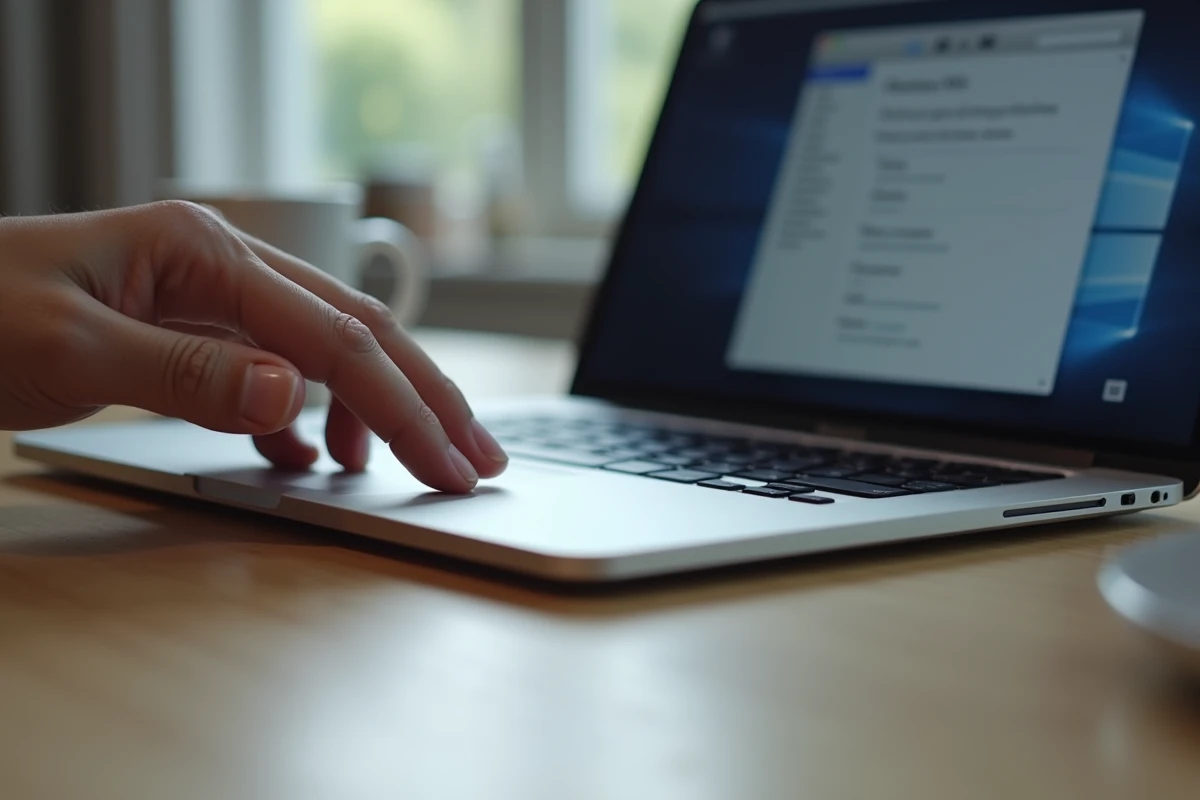 Gros plan sur la touche Maj d'un MacBook Pro avec une fenêtre de préférences macOS visible en arrière-plan flou