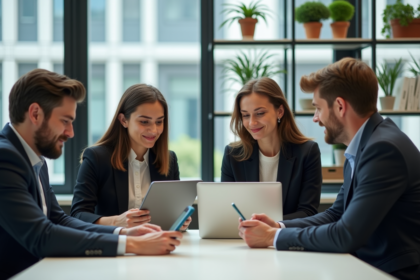 Groupe de jeunes professionnels dans un bureau lumineux