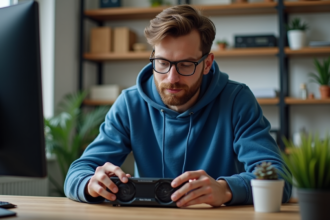 Homme examinant une carte graphique dans son bureau moderne