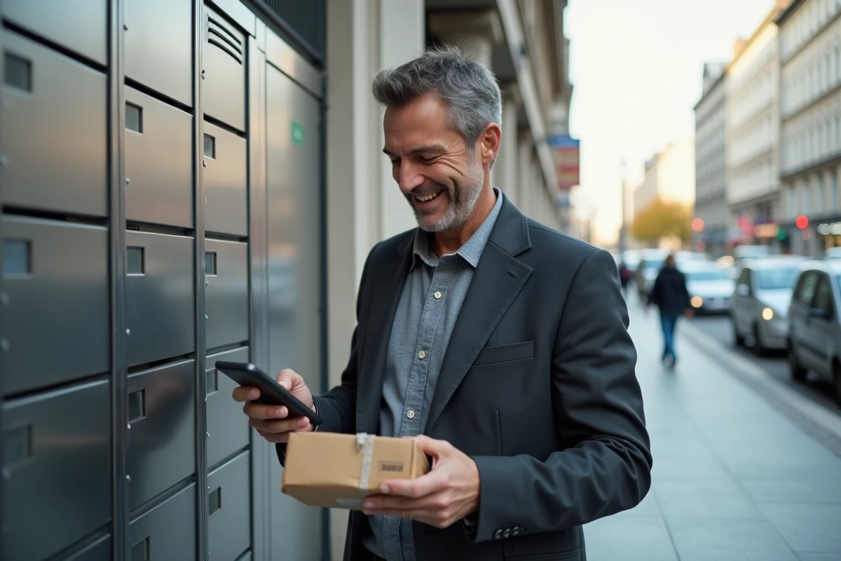 Homme récupérant un colis près d