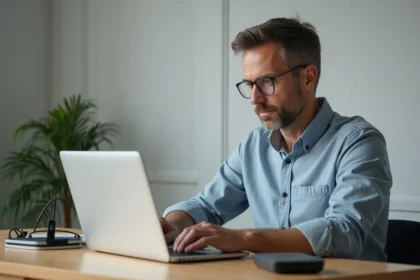 Homme en bureau moderne configurant la securite internet