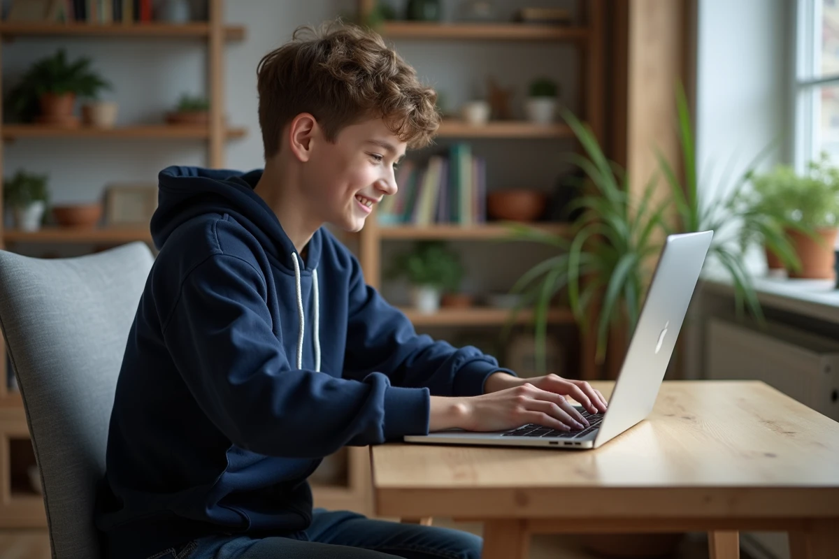 Jeune garçon connecté à son ordinateur pour ENT 41