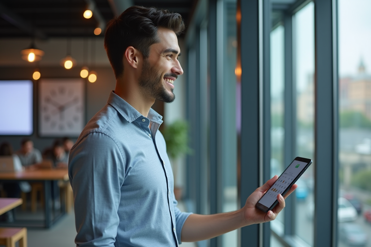 Jeune homme enregistrant un reel dans un espace de coworking urbain