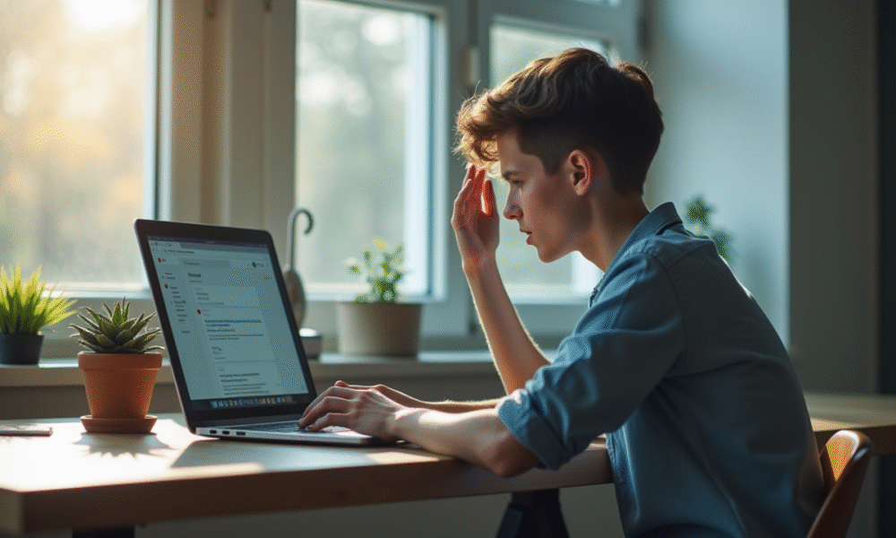 Jeune professionnel regardant sa messagerie sur un ordinateur