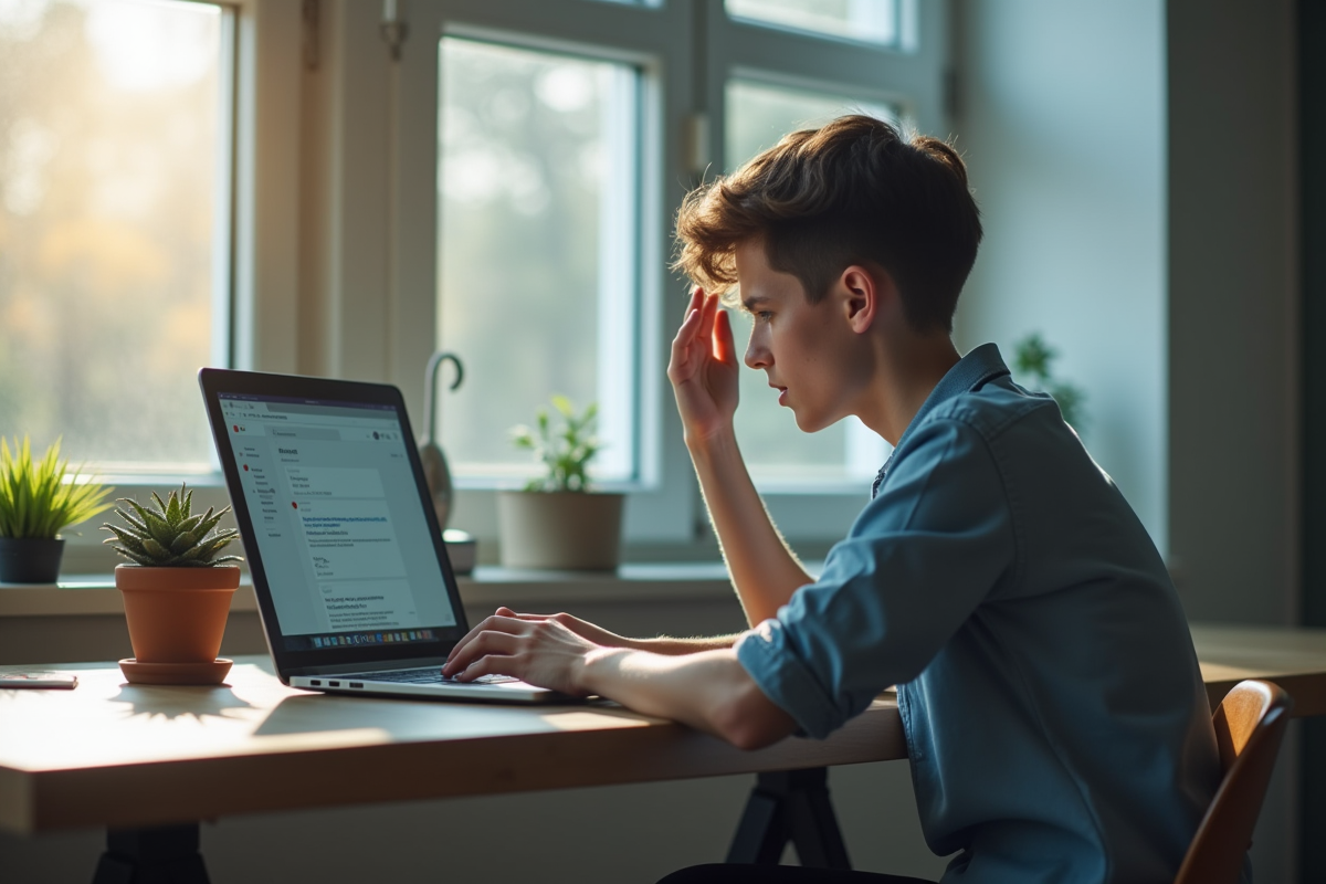 Jeune professionnel regardant sa messagerie sur un ordinateur