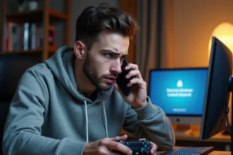 Joueur frustré contactant le support PlayStation par téléphone après le blocage de son compte
