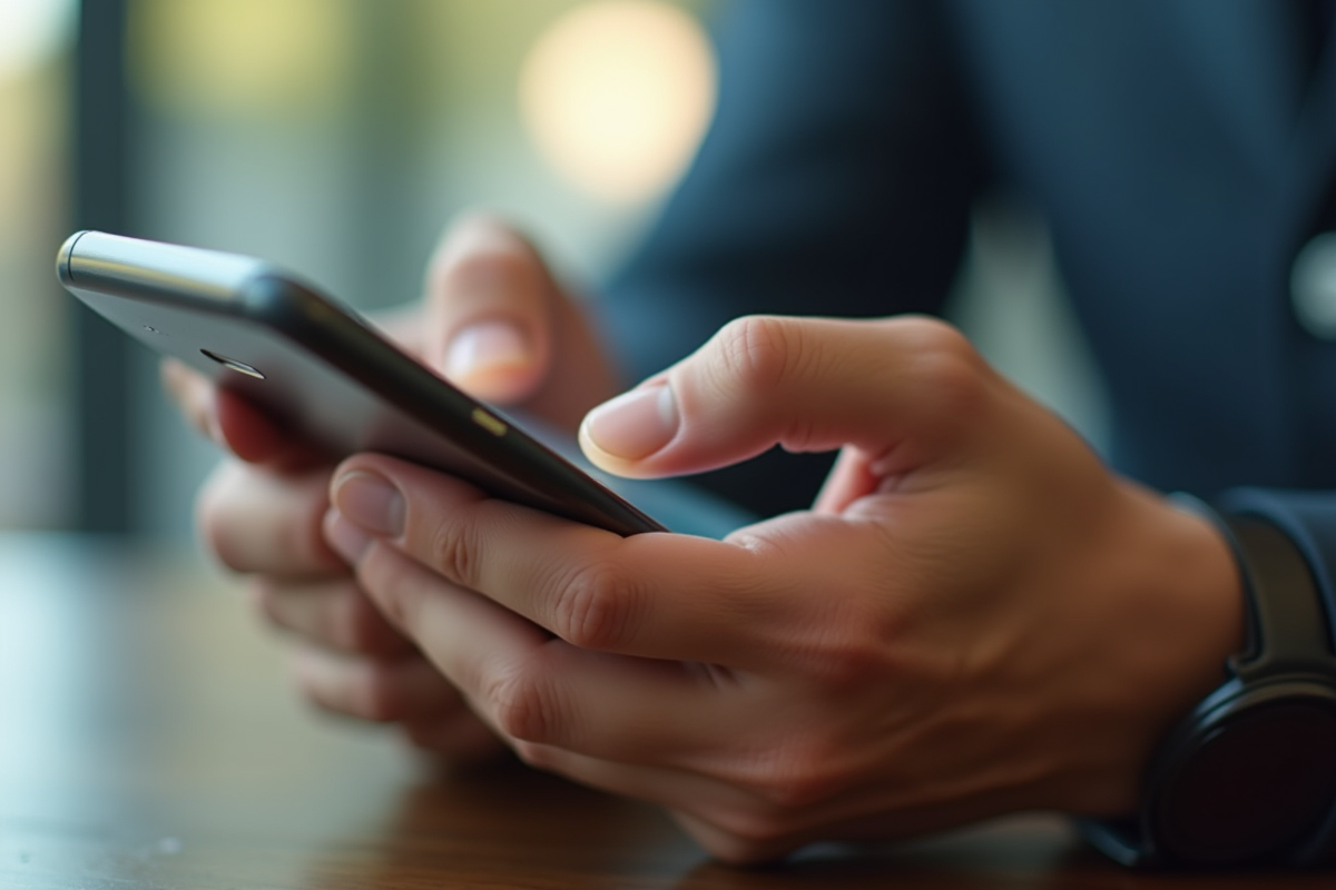 Mains tenant un smartphone avec notification de messagerie