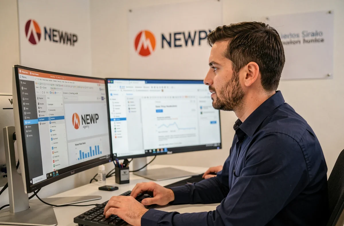 Développeur web de l'agence NEWP travaillant sur un projet WordPress devant ses écrans