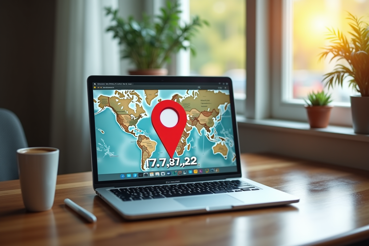 Ordinateur portable affichant une carte avec une IP en intérieur cosy