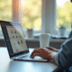 Personne travaillant sur un ordinateur portable moderne à un bureau lumineux