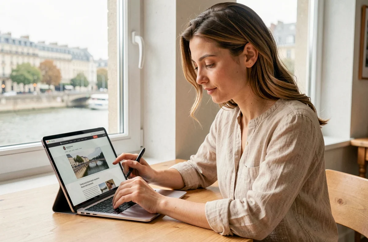 Designer du Studio Web Chalon-sur-Saône travaillant sur un prototype de site avec vue sur la Saône